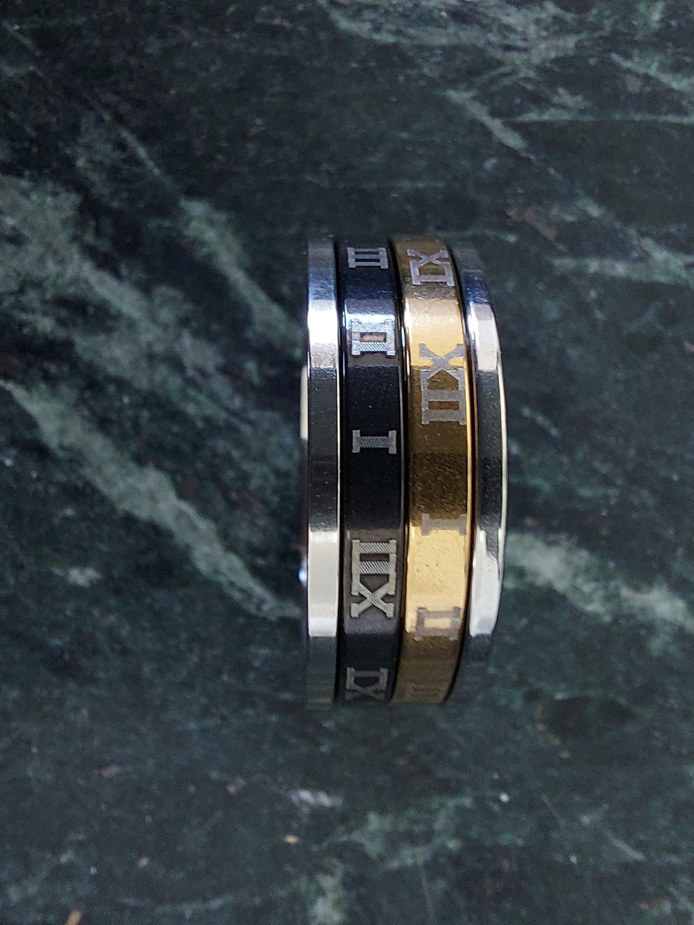 Men's Roman Numeral Stainless Steel Ring - Black and Gold